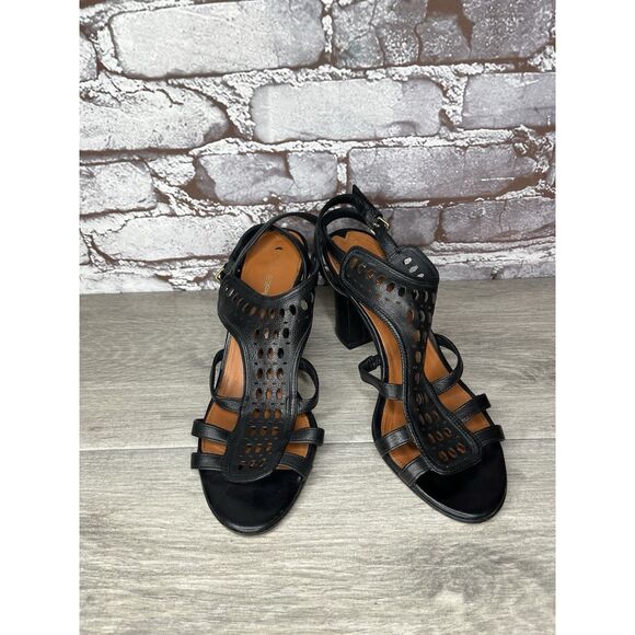 VIA SPIGA Laser Cut Black Leather Crisscross Ankle Strap Heel Sandals Women 6M - Picture 5 of 16